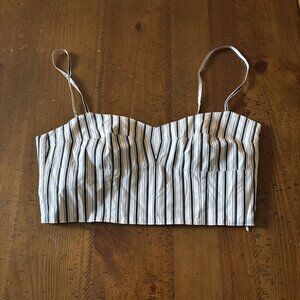 Theory Cotton Poplin Bustier Top Medium White Pin Stripe